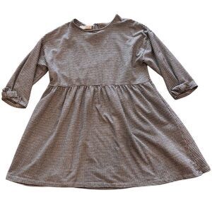 ZARA Kids Girls Gingham Dress Sz 10 Black White 3/4 Sleeve Bow Accent Fit&Flare